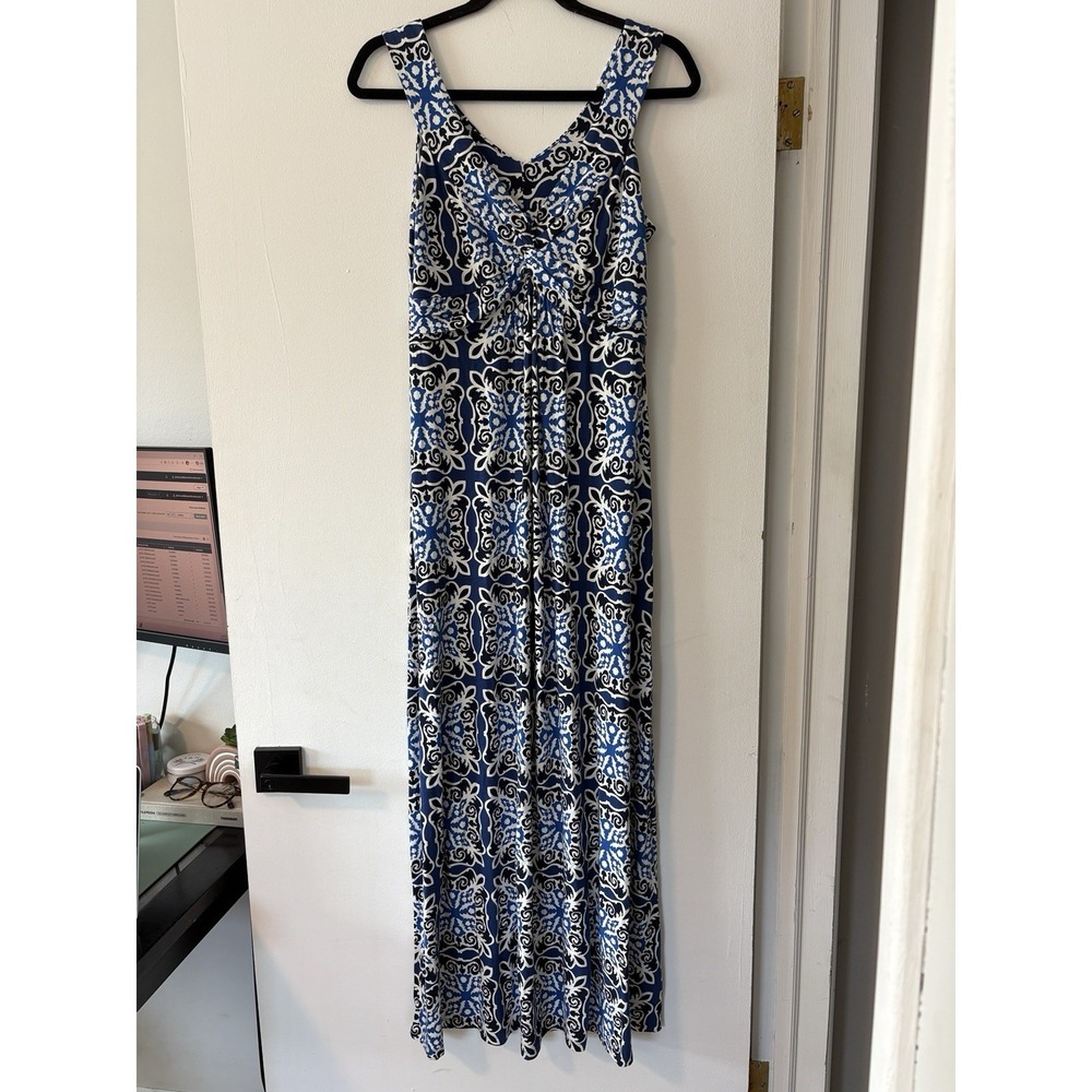 Boden Womens Twist Front Maxi Dress Blue Jersey Knit Coastal Beach Size 6 Flowy
